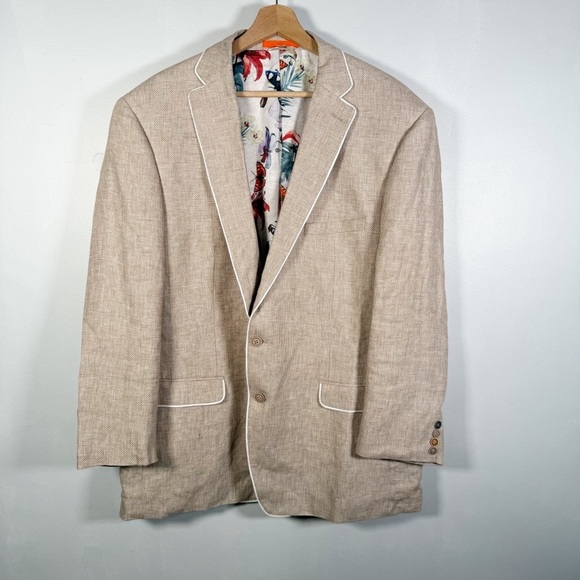 Tallia Men’s Linen Blazer Unique Butterfly Watercolor Floral Lining - Picture 6 of 6